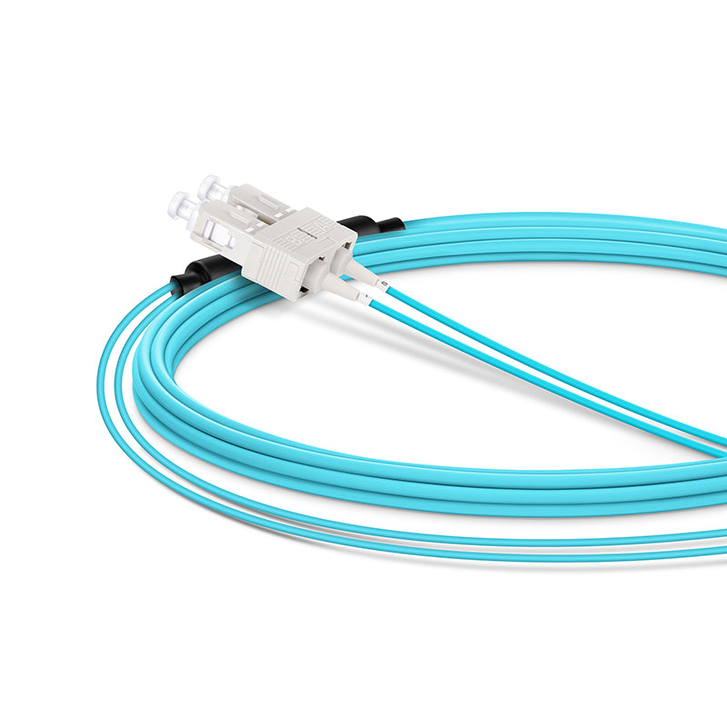 SFPS 5m (16ft) Fiber Patch Cable, 2 Fibers, LC UPC Duplex Standard Clip Uniboot to SC UPC Duplex, Multimode (OM4), Riser (OFNR), 2.0/0.9mm, Aqua SFPS