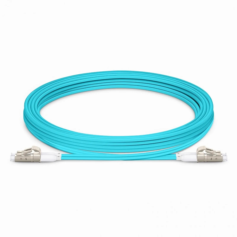 SFPS 3m (10ft) Fiber Patch Cable, 2 Fibers, Short Boot, LC UPC Duplex to LC UPC Duplex, Multimode (OM3), Riser (OFNR), 2.0mm, Tight-Buffered, Aqua SFPS
