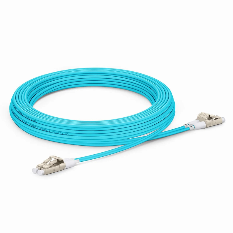 SFPS 5m (16ft) Fiber Patch Cable, 2 Fibers, Short Boot, LC UPC Duplex to LC UPC Duplex, Multimode (OM3), Riser (OFNR), 2.0mm, Tight-Buffered, Aqua SFPS