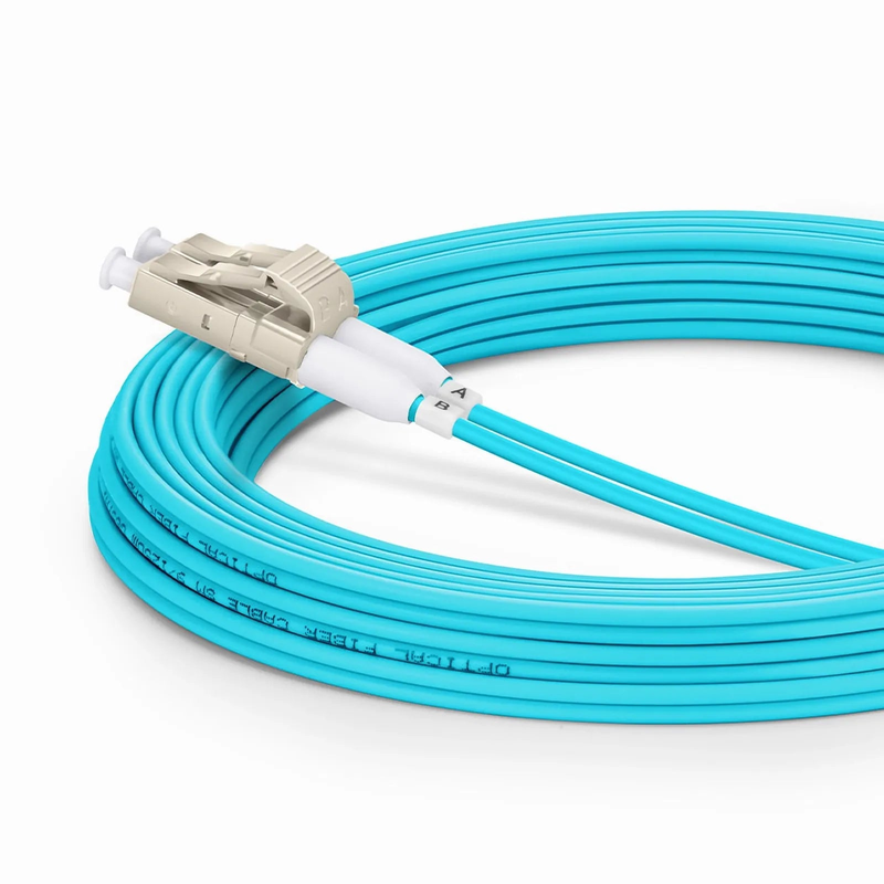 SFPS 5m (16ft) Fiber Patch Cable, 2 Fibers, Short Boot, LC UPC Duplex to LC UPC Duplex, Multimode (OM3), Riser (OFNR), 2.0mm, Tight-Buffered, Aqua SFPS