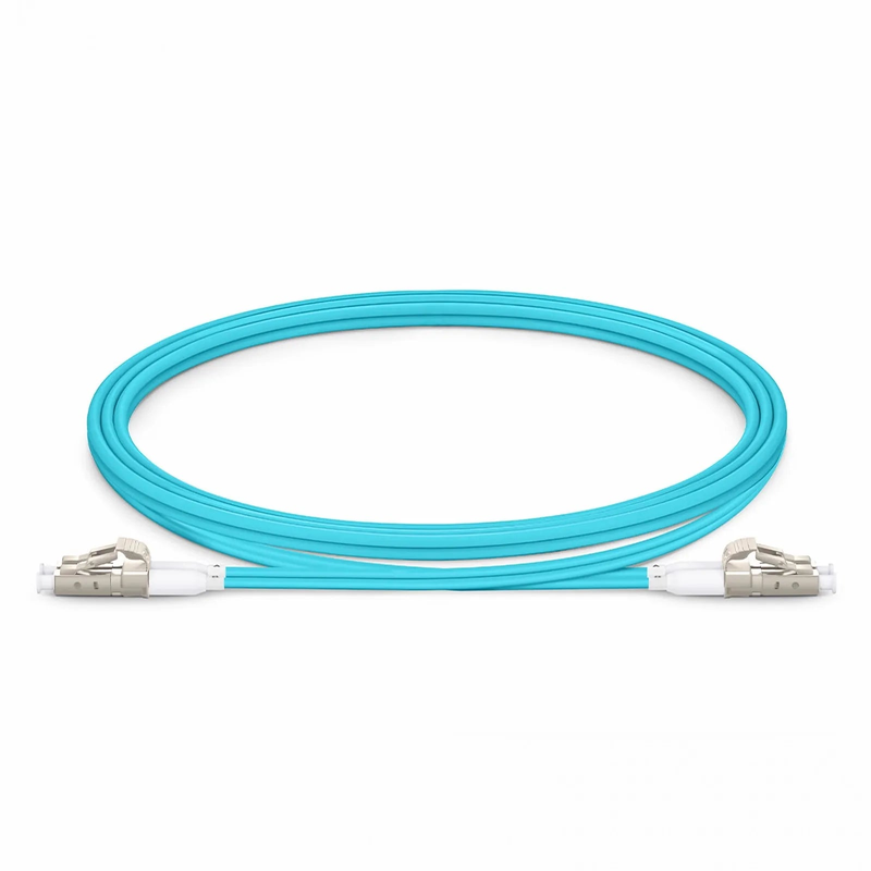 SFPS 1m (3ft) Fiber Patch Cable, 2 Fibers, Short Boot, LC UPC Duplex to LC UPC Duplex, Multimode (OM3), Riser (OFNR), 2.0mm, Tight-Buffered, Aqua SFPS