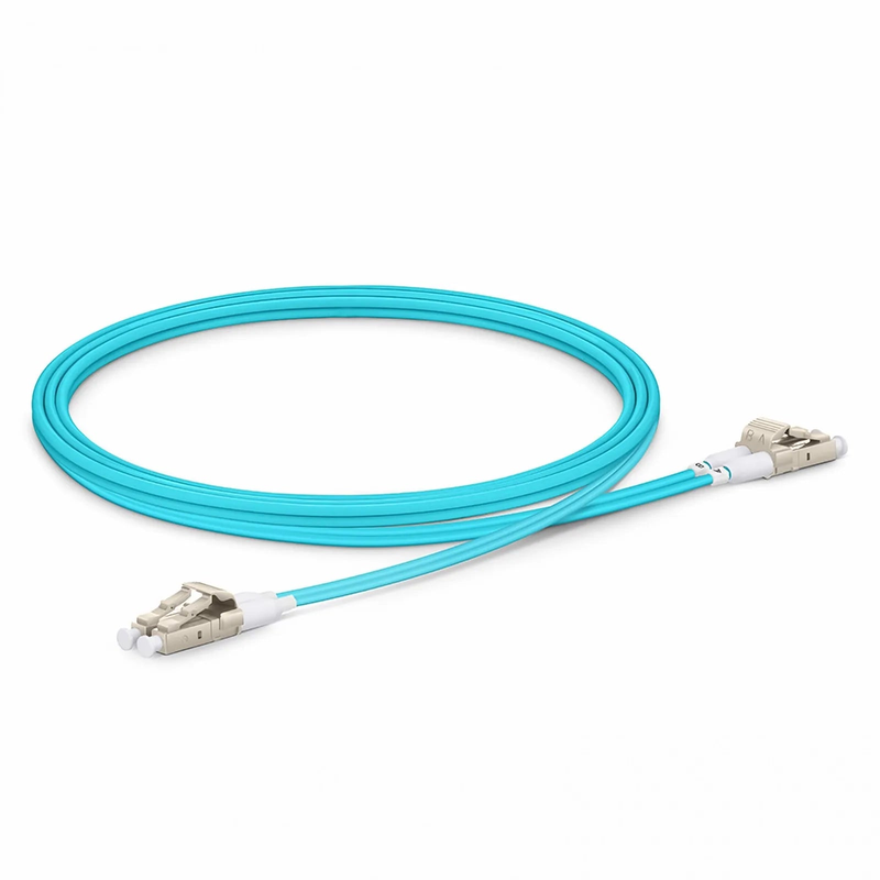 SFPS 1m (3ft) Fiber Patch Cable, 2 Fibers, Short Boot, LC UPC Duplex to LC UPC Duplex, Multimode (OM3), Riser (OFNR), 2.0mm, Tight-Buffered, Aqua SFPS