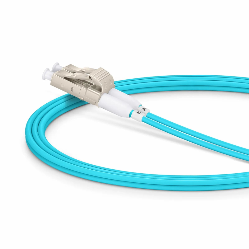 SFPS 1m (3ft) Fiber Patch Cable, 2 Fibers, Short Boot, LC UPC Duplex to LC UPC Duplex, Multimode (OM3), Riser (OFNR), 2.0mm, Tight-Buffered, Aqua SFPS