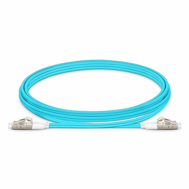SFPS 2m (7ft) Fiber Patch Cable, 2 Fibers, Short Boot, LC UPC Duplex to LC UPC Duplex, Multimode (OM3), Riser (OFNR), 2.0mm, Tight-Buffered, Aqua SFPS