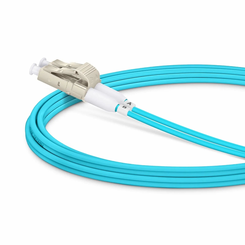 SFPS 2m (7ft) Fiber Patch Cable, 2 Fibers, Short Boot, LC UPC Duplex to LC UPC Duplex, Multimode (OM3), Riser (OFNR), 2.0mm, Tight-Buffered, Aqua SFPS