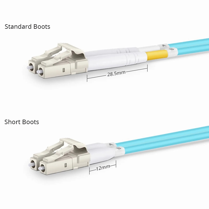 SFPS 2m (7ft) Fiber Patch Cable, 2 Fibers, Short Boot, LC UPC Duplex to LC UPC Duplex, Multimode (OM3), Riser (OFNR), 2.0mm, Tight-Buffered, Aqua SFPS