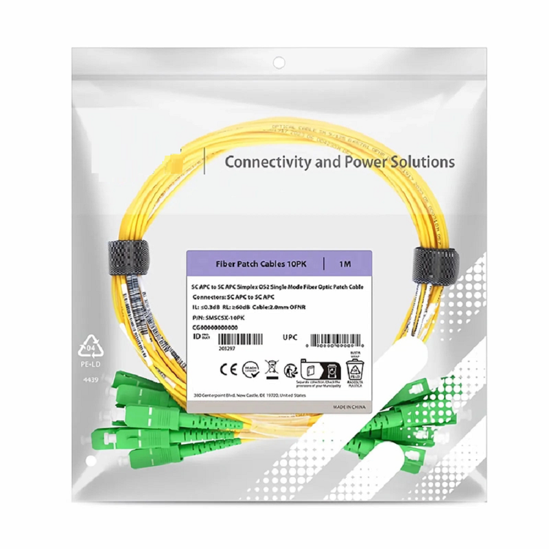 SFPS 1m (3ft) Fiber Patch Cable, 1 Fiber, SC APC Simplex to SC APC Simplex, Single Mode (OS2), Riser (OFNR), 2.0mm, Tight-Buffered, Yellow, 10 Pcs/Pack SFPS