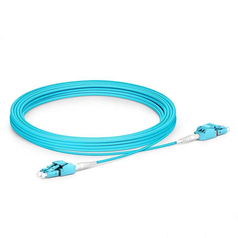 SFPS 5m (16ft) Fiber Patch Cable, 2 Fibers, LC UPC Duplex to LC UPC Duplex Switchable Clip Uniboot, Multimode (OM3), Riser (OFNR), 2.0mm, Aqua SFPS