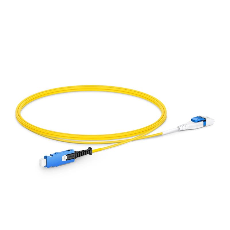 SFPS 1m (3ft) Fiber Patch Cable, 2 Fibers, SN UPC Duplex to LC UPC Duplex Flat Clip Uniboot, Single Mode (OS2), Riser (OFNR), 1.6mm, Yellow, for 400G Network Connection SFPS
