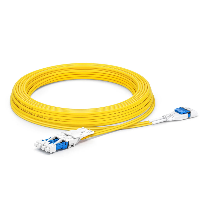 SFPS 5m (16ft) Fiber Patch Cable, 4 Fibers, 2 x CSA UPC Duplex to 2 x LC UPC Duplex Flat Clip Uniboot, Single Mode (OS2), Riser (OFNR), 2.0mm, Yellow, for 200/400/800G Network Connection SFPS