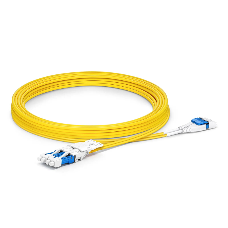 SFPS 3m (10ft) Fiber Patch Cable, 4 Fibers, 2 x CSA UPC Duplex to 2 x LC UPC Duplex Flat Clip Uniboot, Single Mode (OS2), Riser (OFNR), 2.0mm, Yellow, for 200/400/800G Network Connection SFPS