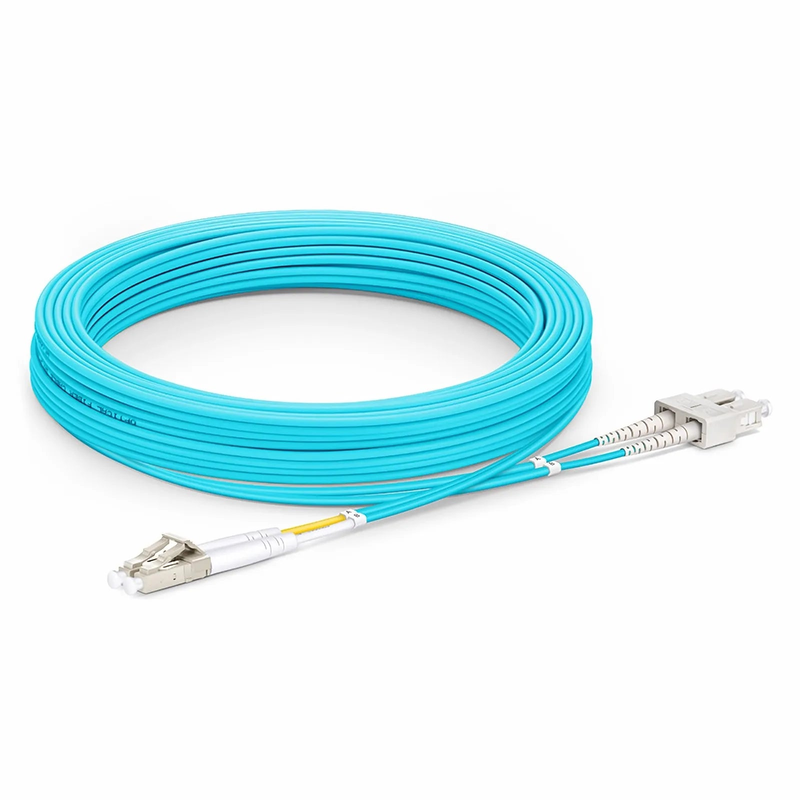 SFPS 15m (49ft) Fiber Patch Cable, 2 Fibers, LC UPC Duplex to SC UPC Duplex, Multimode (OM3), Riser (OFNR), 2.0mm, Tight-Buffered, Aqua SFPS