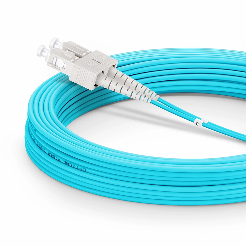 SFPS 15m (49ft) Fiber Patch Cable, 2 Fibers, LC UPC Duplex to SC UPC Duplex, Multimode (OM3), Riser (OFNR), 2.0mm, Tight-Buffered, Aqua SFPS