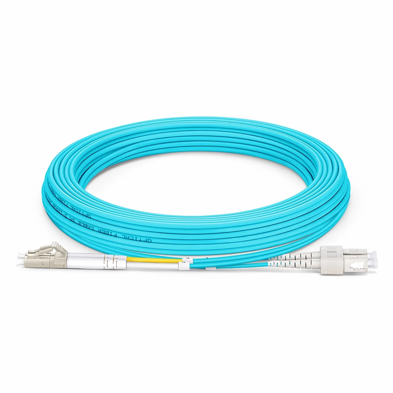 SFPS 5m (16ft) Fiber Patch Cable, 2 Fibers, LC UPC Duplex to SC UPC Duplex, Multimode (OM3), Riser (OFNR), 2.0mm, Tight-Buffered, Aqua SFPS