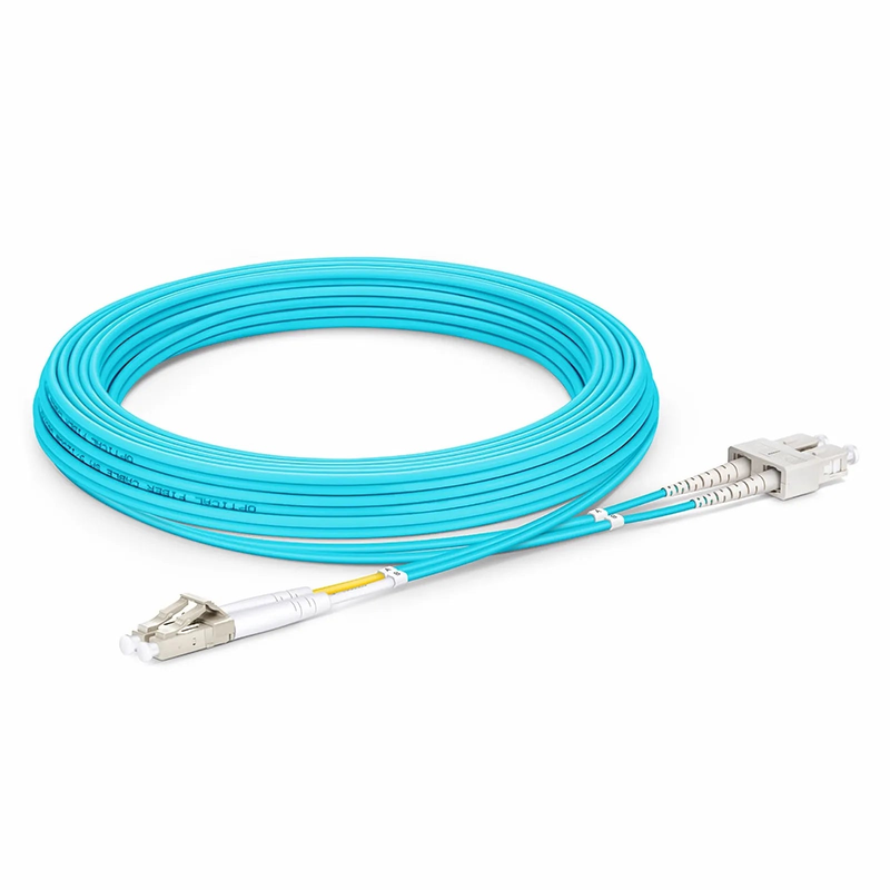 SFPS 5m (16ft) Fiber Patch Cable, 2 Fibers, LC UPC Duplex to SC UPC Duplex, Multimode (OM3), Riser (OFNR), 2.0mm, Tight-Buffered, Aqua SFPS