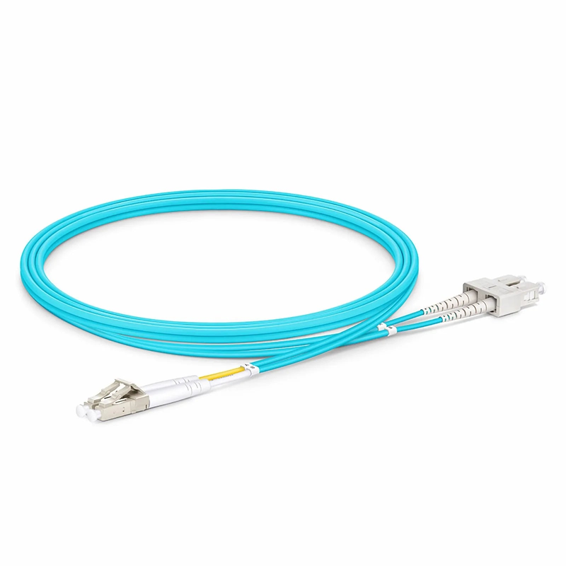 SFPS 1m (3ft) Fiber Patch Cable, 2 Fibers, LC UPC Duplex to SC UPC Duplex, Multimode (OM3), Riser (OFNR), 2.0mm, Tight-Buffered, Aqua SFPS