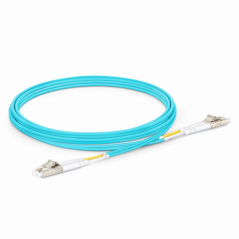 SFPS 2m (7ft) Fiber Patch Cable, 2 Fibers, LC UPC Duplex to LC UPC Duplex, Multimode (OM3), Riser (OFNR), 2.0mm, Tight-Buffered, Aqua