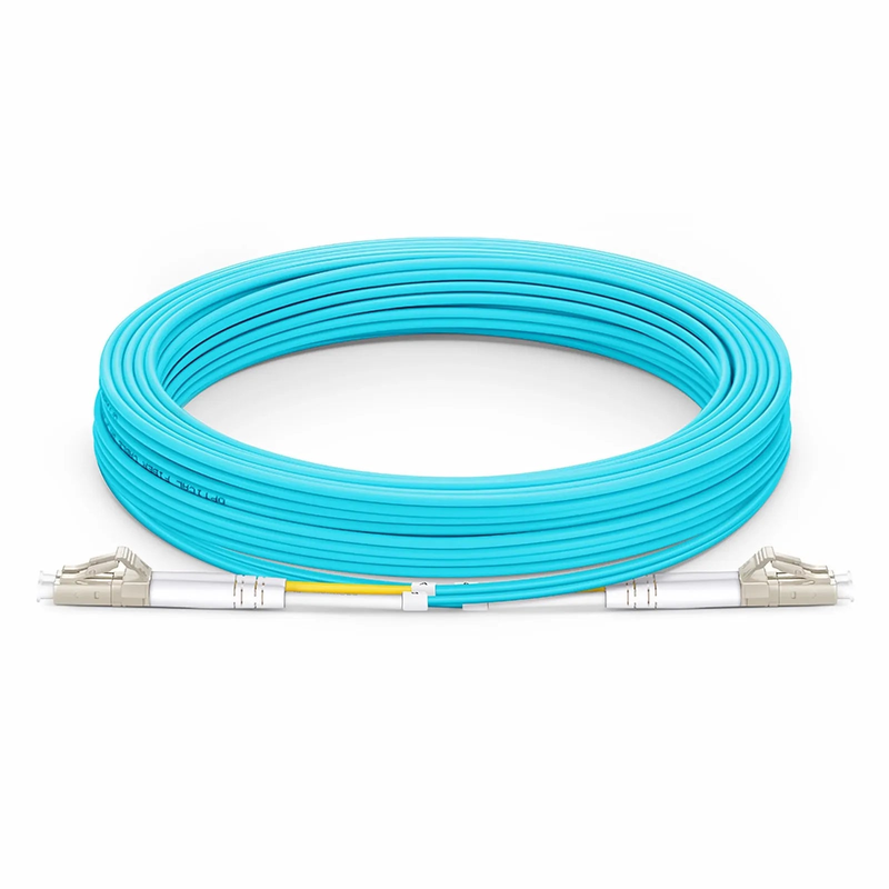 SFPS 30m (98ft) Fiber Patch Cable, 2 Fibers, LC UPC Duplex to LC UPC Duplex, Multimode (OM3), Riser (OFNR), 2.0mm, Tight-Buffered, Aqua SFPS