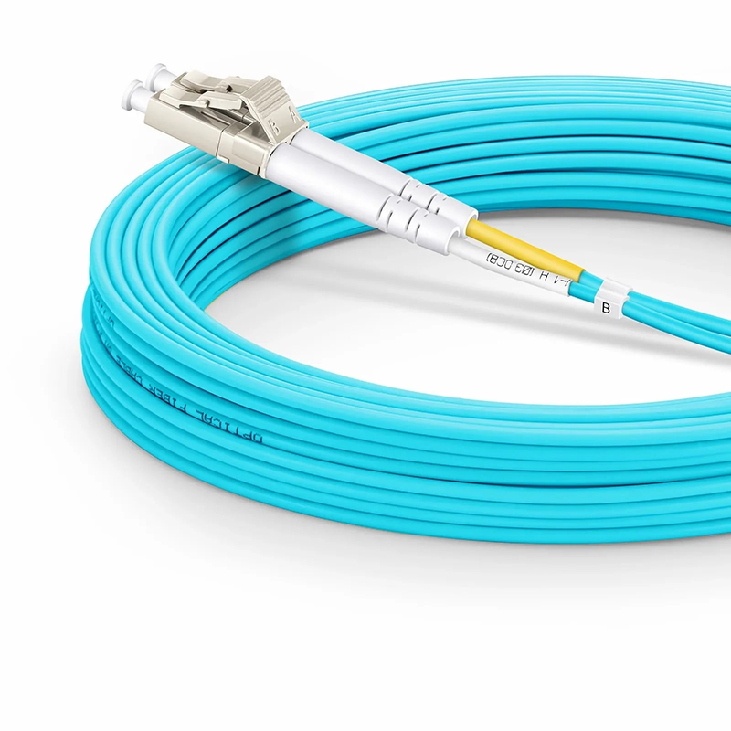 SFPS 30m (98ft) Fiber Patch Cable, 2 Fibers, LC UPC Duplex to LC UPC Duplex, Multimode (OM3), Riser (OFNR), 2.0mm, Tight-Buffered, Aqua SFPS