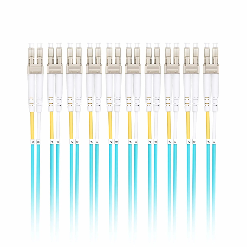 SFPS 3m (10ft) Fiber Patch Cable, 2 Fibers, LC UPC Duplex to LC UPC Duplex, Multimode (OM4), Riser (OFNR), 2.0mm, Tight-Buffered, Aqua, 10 Pcs/Pack SFPS