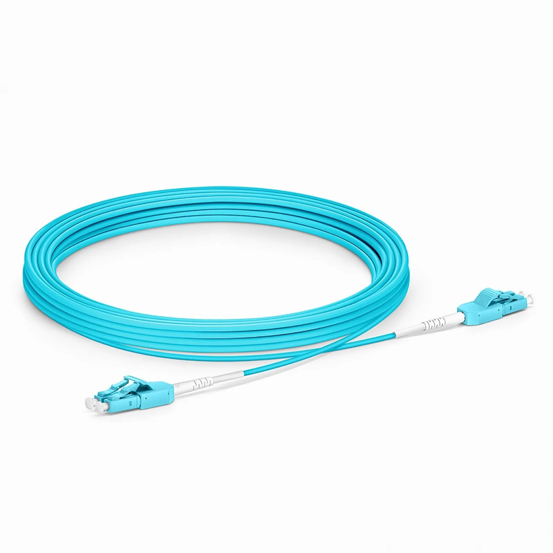 SFPS 5m (16ft) Fiber Patch Cable, 2 Fibers, LC UPC Duplex to LC UPC Duplex Standard Clip Uniboot, Multimode (OM3), Riser (OFNR), 2.0mm, Aqua SFPS