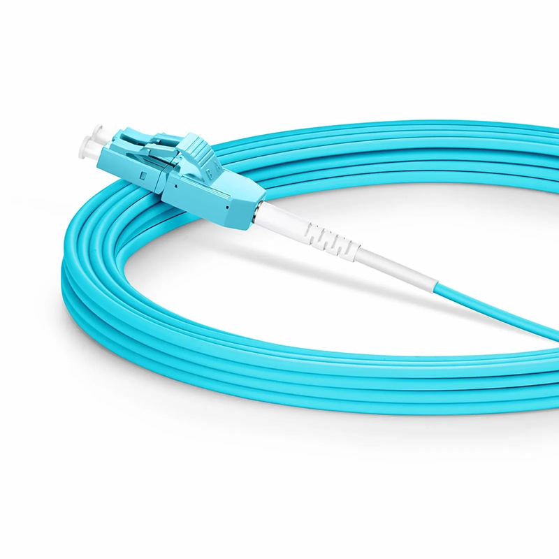 SFPS 5m (16ft) Fiber Patch Cable, 2 Fibers, LC UPC Duplex to LC UPC Duplex Standard Clip Uniboot, Multimode (OM3), Riser (OFNR), 2.0mm, Aqua SFPS