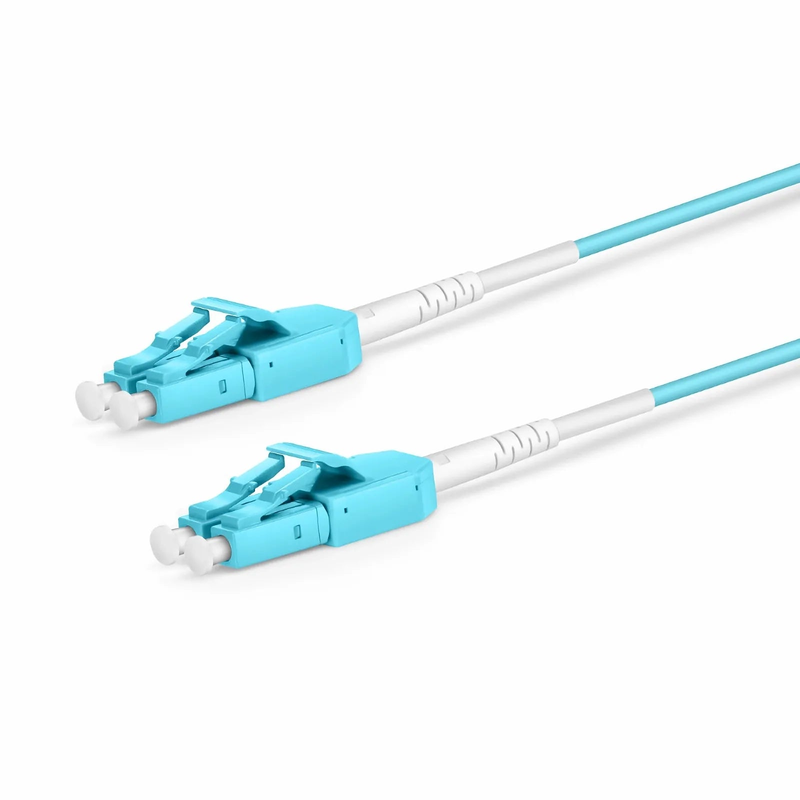 SFPS 5m (16ft) Fiber Patch Cable, 2 Fibers, LC UPC Duplex to LC UPC Duplex Standard Clip Uniboot, Multimode (OM3), Riser (OFNR), 2.0mm, Aqua SFPS
