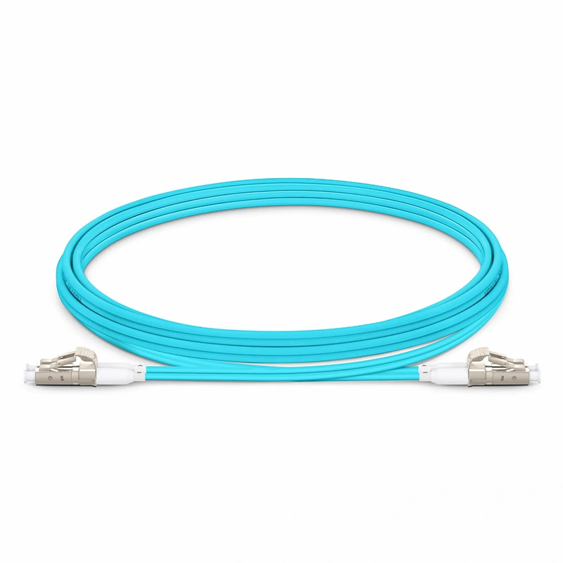 SFPS 2m (7ft) Fiber Patch Cable, 2 Fibers, Short Boot, LC UPC Duplex to LC UPC Duplex, Multimode (OM4), Riser (OFNR), 2.0mm, Tight-Buffered, Aqua SFPS