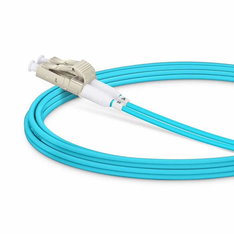 SFPS 2m (7ft) Fiber Patch Cable, 2 Fibers, Short Boot, LC UPC Duplex to LC UPC Duplex, Multimode (OM4), Riser (OFNR), 2.0mm, Tight-Buffered, Aqua SFPS