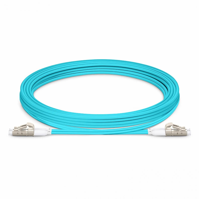 SFPS 3m (10ft) Fiber Patch Cable, 2 Fibers, Short Boot, LC UPC Duplex to LC UPC Duplex, Multimode (OM4), Riser (OFNR), 2.0mm, Tight-Buffered, Aqua SFPS