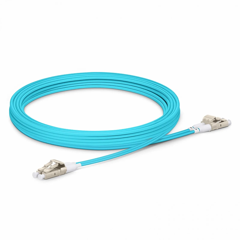 SFPS 3m (10ft) Fiber Patch Cable, 2 Fibers, Short Boot, LC UPC Duplex to LC UPC Duplex, Multimode (OM4), Riser (OFNR), 2.0mm, Tight-Buffered, Aqua SFPS