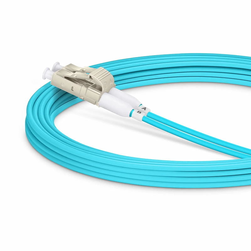 SFPS 3m (10ft) Fiber Patch Cable, 2 Fibers, Short Boot, LC UPC Duplex to LC UPC Duplex, Multimode (OM4), Riser (OFNR), 2.0mm, Tight-Buffered, Aqua SFPS