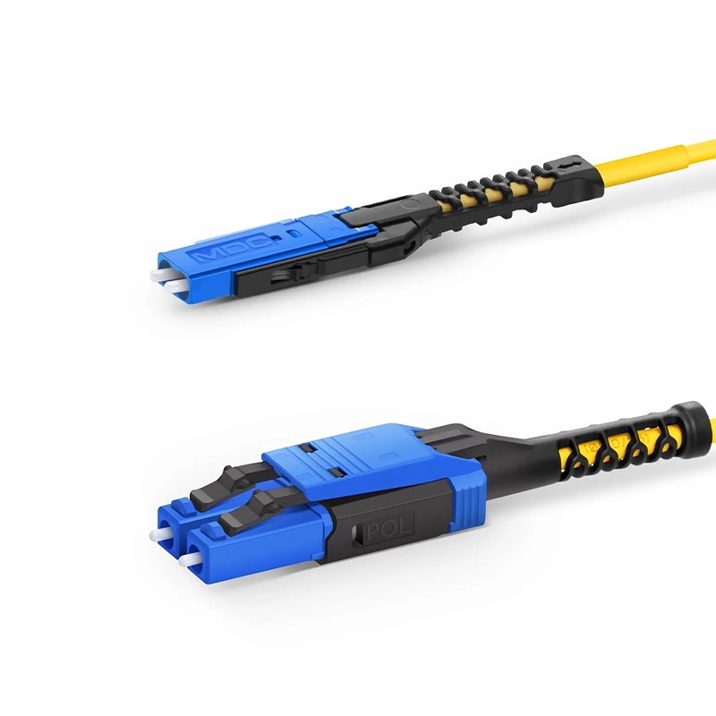 SFPS 1m (3ft) Fiber Patch Cable, 2 Fibers, MDC UPC Duplex to LC UPC Duplex Flat Clip with Push-Pull Boot Uniboot, Single Mode (OS2), Riser (OFNR), 2.0mm, Yellow, for 100/400/800G Network Connection SFPS