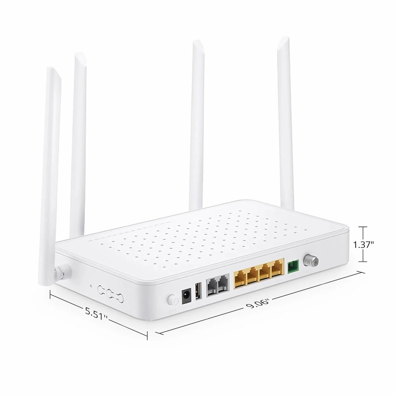 SFPS TA1910-4GVC-W, XPON (GPON + EPON) HGU ONU with 1 x PON, 4 x GE, 2 x POTS, 1 x RF, 1 x USB, and 4 x External Dual Band Antennas (1200M WiFi 4/5) SFPS