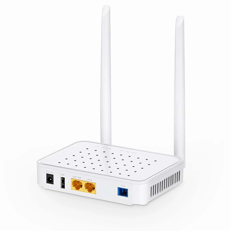 SFPS ONU1910-1GF-W, XPON (GPON + EPON) ONU, with 1 x PON, 1 x GE, 1 x FE, 1 x USB, and 2 x External Antennas (2.4GHz, 300Mbps WiFi 4) SFPS