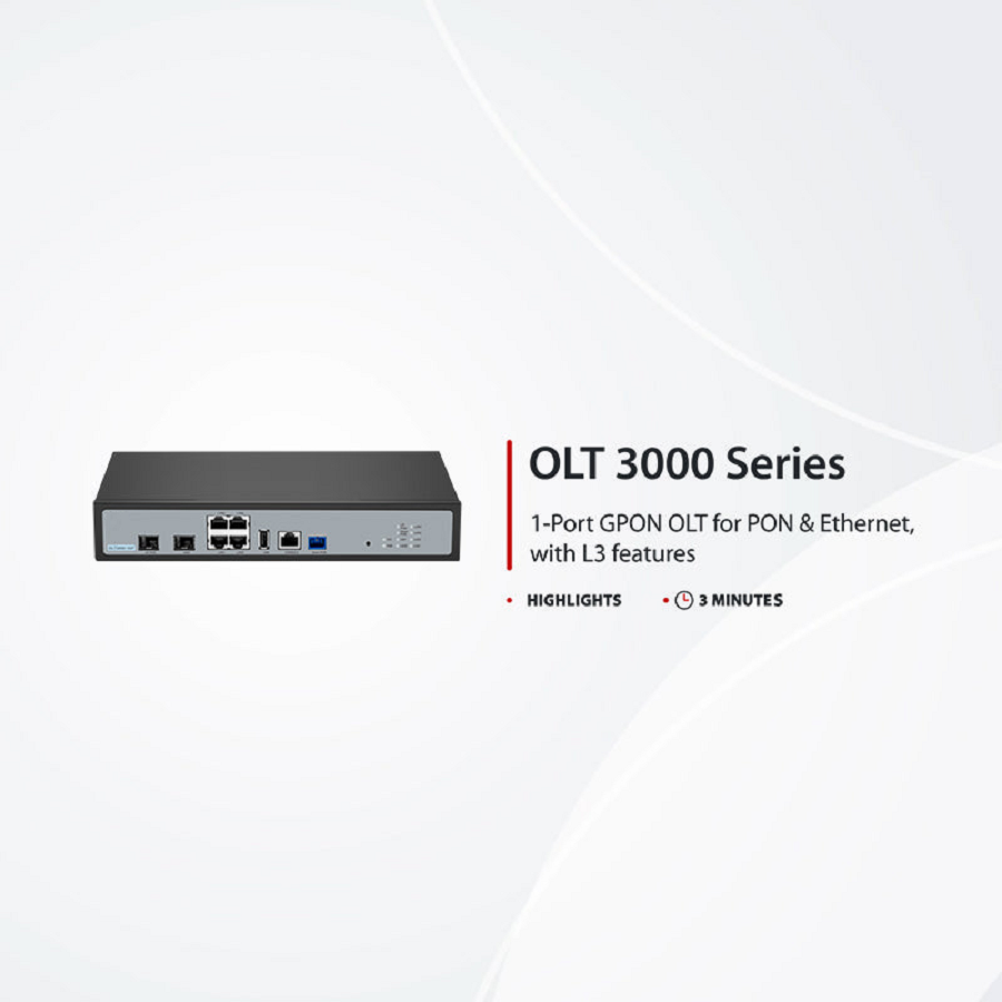 SFPS OLT3000-1GP, Single-Port Mini GPON OLT with 1x 10G SFP+, 1x GPON/XG(S)PON Uplink Ports, 4x GE Downlink Ports, AC/DC Power Supply SFPS