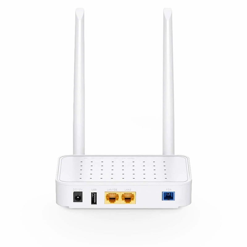 SFPS ONU1910-1GF-W, XPON (GPON + EPON) ONU, with 1 x PON, 1 x GE, 1 x FE, 1 x USB, and 2 x External Antennas (2.4GHz, 300Mbps WiFi 4) SFPS