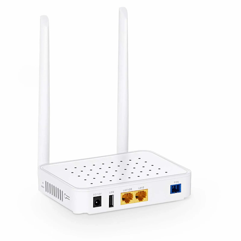 SFPS ONU1910-1GF-W, XPON (GPON + EPON) ONU, with 1 x PON, 1 x GE, 1 x FE, 1 x USB, and 2 x External Antennas (2.4GHz, 300Mbps WiFi 4) SFPS