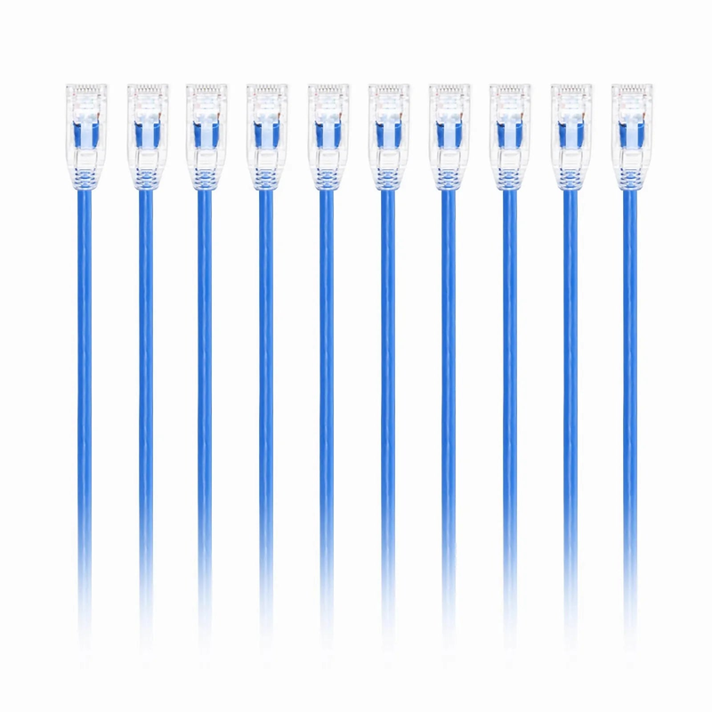 SFPS 1ft (0.3m) Cat6a 28AWG Snagless Unshielded (U/UTP) PVC CM Small Diameter High-Flex Ethernet Network Patch Cable, Blue ,10Pcs/pack SFPS