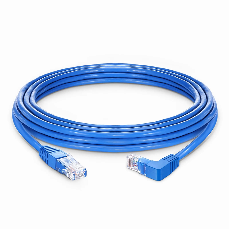 SFPS 25ft (7.6m) 90 Degree Cat6 26AWG Snagless Unshielded (U/UTP) PVC CM Ethernet Network Patch Cable, RJ45 Right Angle Down Male to RJ45 Male, Blue SFPS