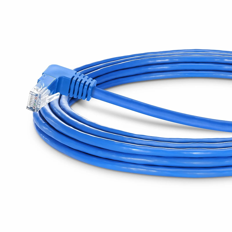 SFPS 25ft (7.6m) 90 Degree Cat6 26AWG Snagless Unshielded (U/UTP) PVC CM Ethernet Network Patch Cable, RJ45 Right Angle Down Male to RJ45 Male, Blue SFPS