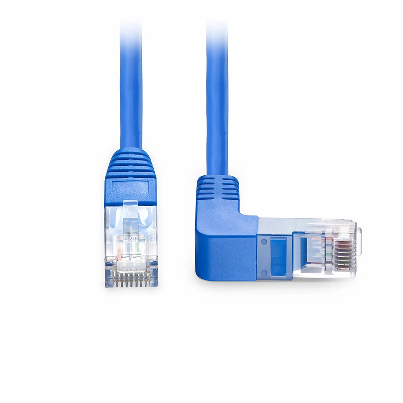 SFPS 25ft (7.6m) 90 Degree Cat6 26AWG Snagless Unshielded (U/UTP) PVC CM Ethernet Network Patch Cable, RJ45 Right Angle Down Male to RJ45 Male, Blue SFPS