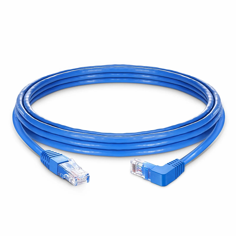 SFPS 15ft (4.6m) 90 Degree Cat6 26AWG Snagless Unshielded (U/UTP) PVC CM Ethernet Network Patch Cable, RJ45 Right Angle Down Male to RJ45 Male, Blue SFPS
