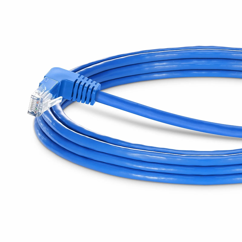 SFPS 15ft (4.6m) 90 Degree Cat6 26AWG Snagless Unshielded (U/UTP) PVC CM Ethernet Network Patch Cable, RJ45 Right Angle Down Male to RJ45 Male, Blue SFPS