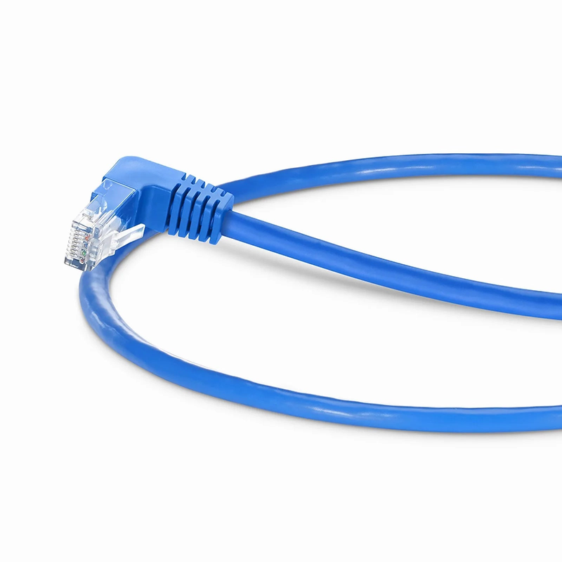 SFPS 1ft (0.3m) 90 Degree Cat6 26AWG Snagless Unshielded (U/UTP) PVC CM Ethernet Network Patch Cable, RJ45 Right Angle Down Male to RJ45 Male, Blue SFPS