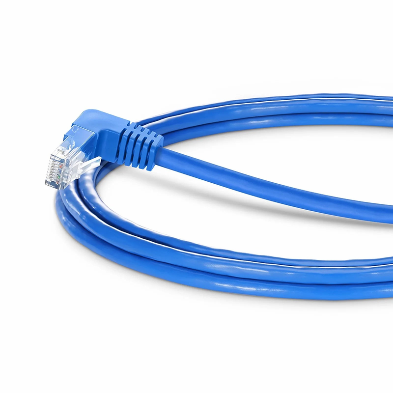 SFPS 10ft (3m) 90 Degree Cat6 26AWG Snagless Unshielded (U/UTP) PVC CM Ethernet Network Patch Cable, RJ45 Right Angle Down Male to RJ45 Male, Blue SFPS