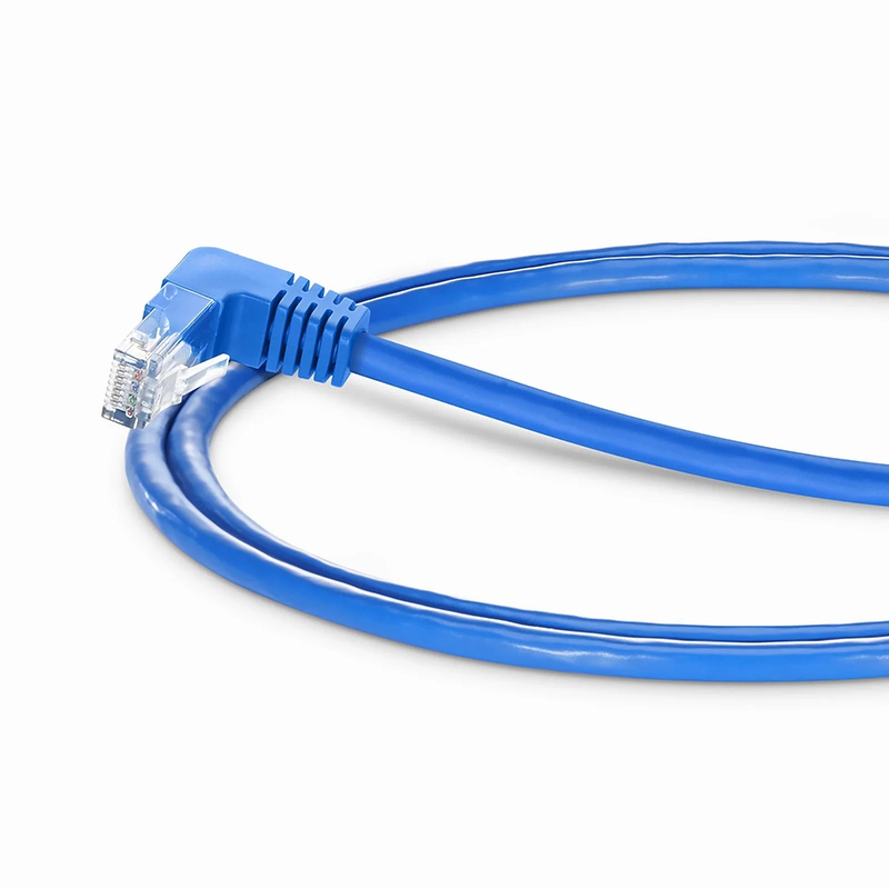 SFPS 3ft (0.9m) 90 Degree Cat6 26AWG Snagless Unshielded (U/UTP) PVC CM Ethernet Network Patch Cable, RJ45 Right Angle Down Male to RJ45 Male, Blue SFPS