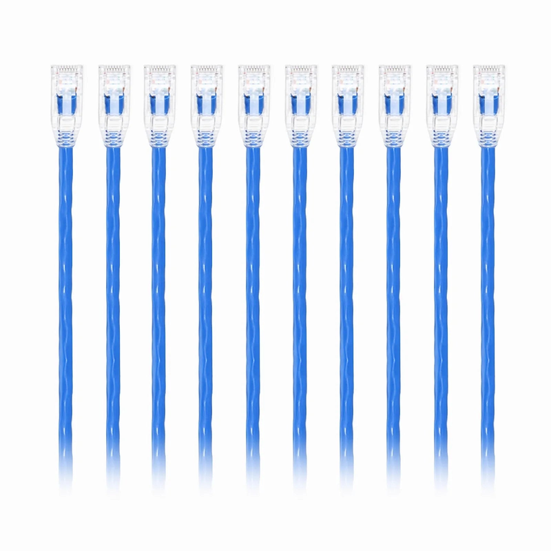 SFPS 10ft (3m) Cat6 28AWG Snagless Unshielded (U/UTP) PVC CM Small Diameter High-Flex Ethernet Network Patch Cable, Blue, (10pcs/pack) SFPS