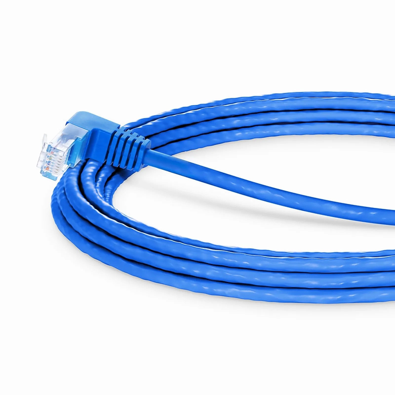 SFPS 15ft (4.6m) 90 Degree Cat6 26AWG Snagless Unshielded (U/UTP) PVC CM Ethernet Network Patch Cable, RJ45 Right Angle UP Male to RJ45 Male, Blue SFPS