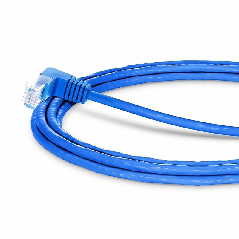 SFPS 10ft (3m) 90 Degree Cat6 26AWG Snagless Unshielded (U/UTP) PVC CM Ethernet Network Patch Cable, RJ45 Right Angle UP Male to RJ45 Male, Blue SFPS